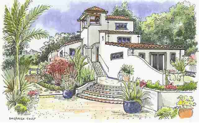 Watercolor rendering of the Crown Avenue residence by Barbara Tapp